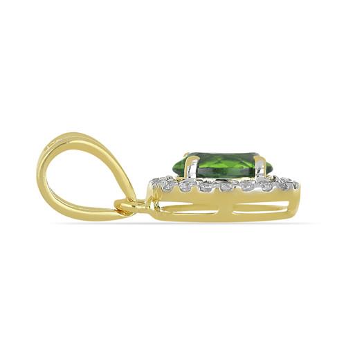 BUY NATURAL CHROME DIOPSIDE GEMSTONE HALO PENDANT WITH WHITE DIAMOND IN 14K GOLD